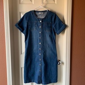 Winter Silks Button Down Shirt Sleeve Women’s Jean Dress MIDI. Size Small